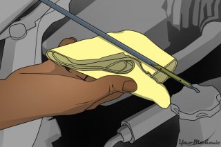 person pulling dipstick out